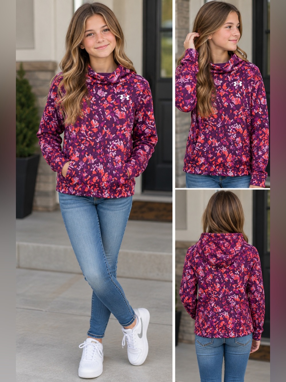 NWT Under Armour girls Multicolor Graphic Hoodie size large